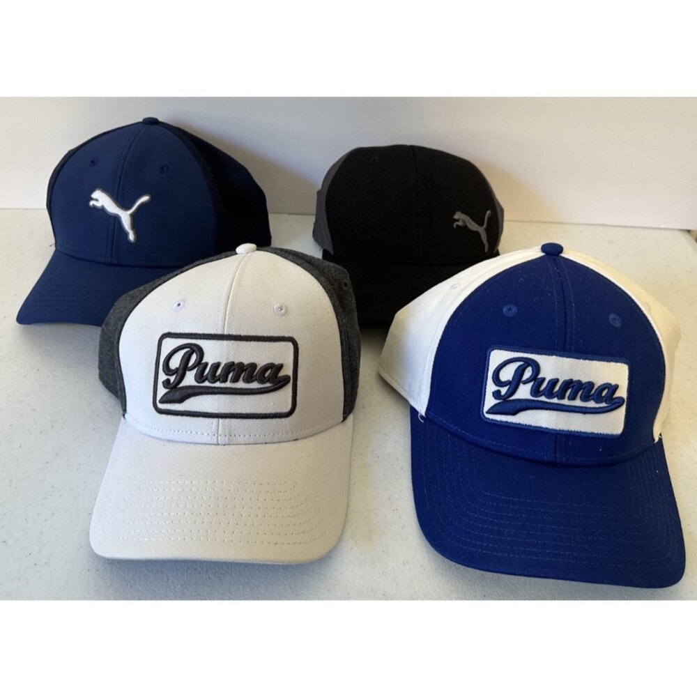 PUMA 4 hat lot cap golf flexfit flex black blue white gray fitted adjustable Dry